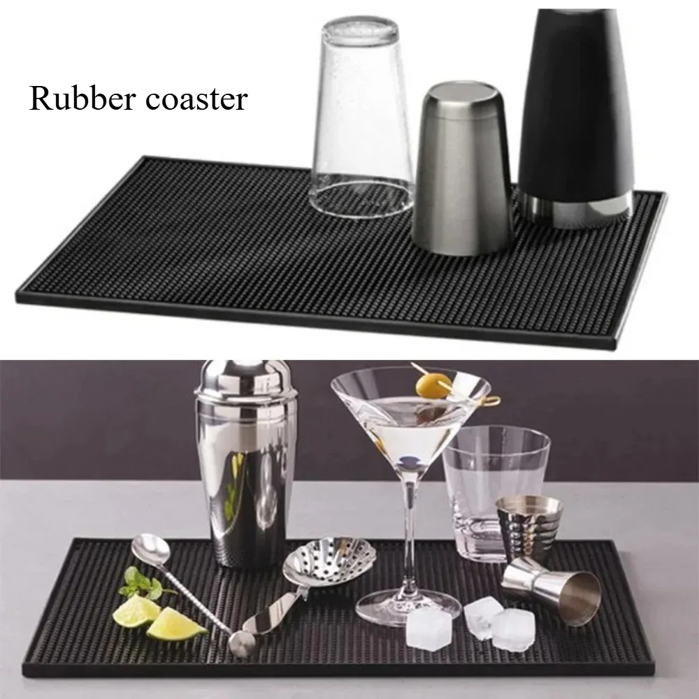 Bar Mat Rubber - ゴム製バーマットコースター、コーヒーカウンター用こぼれ防止マット、バーサービスマット、食器・グラス乾燥マット、バリスタ・カクテルバーテンダー用、黒