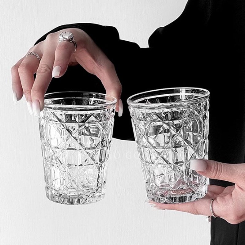 Old Fashioned Glass - ヴィンテージダイヤモンドパターンのグラス,2ピース,310ml,洋風ワイングラス,冷たい飲み物,水,コーヒーカップ,家庭用ウイスキービール,酒器