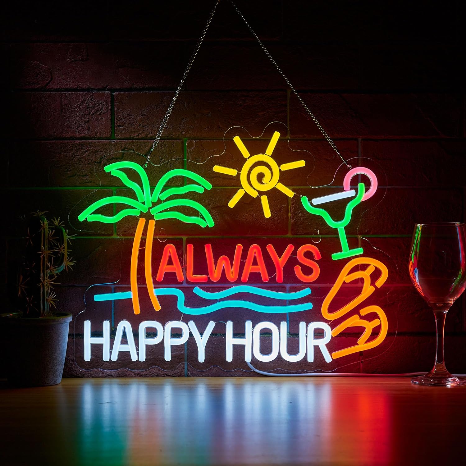 Home Bar Signs - 常に楽しい時間！ビールバーのネオンサイン、壁飾り用調光可能USB LEDネオンライト、家庭用ティキバー装飾、男の隠れ家パーティー、ギフトに最適