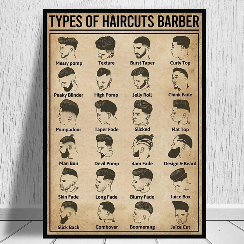 Home Barber - レトロなヘアカットの種類理髪師ポスターとプリントキャンバス絵画ヴィンテージ壁アート理髪店ルーム家の装飾ギフト