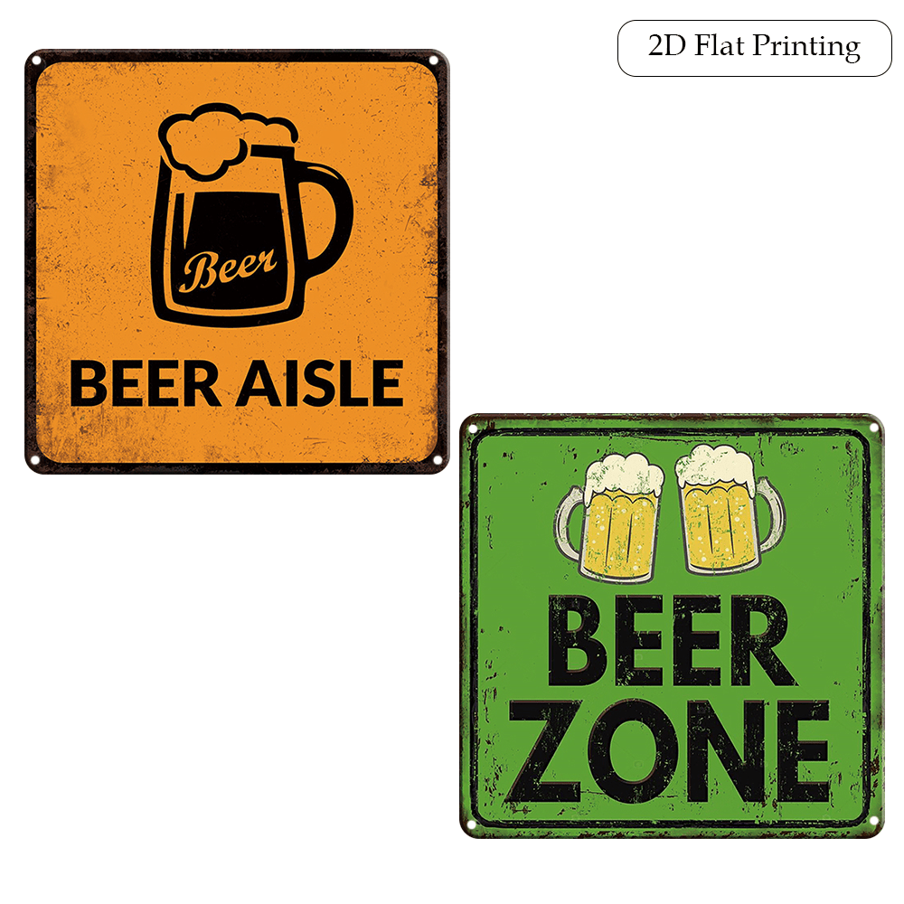 Home Bar Lounge - 2パック ヴィンテージビールマグ ビール通路ゾーン バー装飾メタルサインセット、8x8インチ 2Dフラットプレート、男性用洞窟パティオ小屋のホームバーに最適なギフト、装飾プレート＆オーナメント、レトロなアンティーク調ビールグラフィックウォールプレート、ラウンジの壁装飾用、2Dフラット