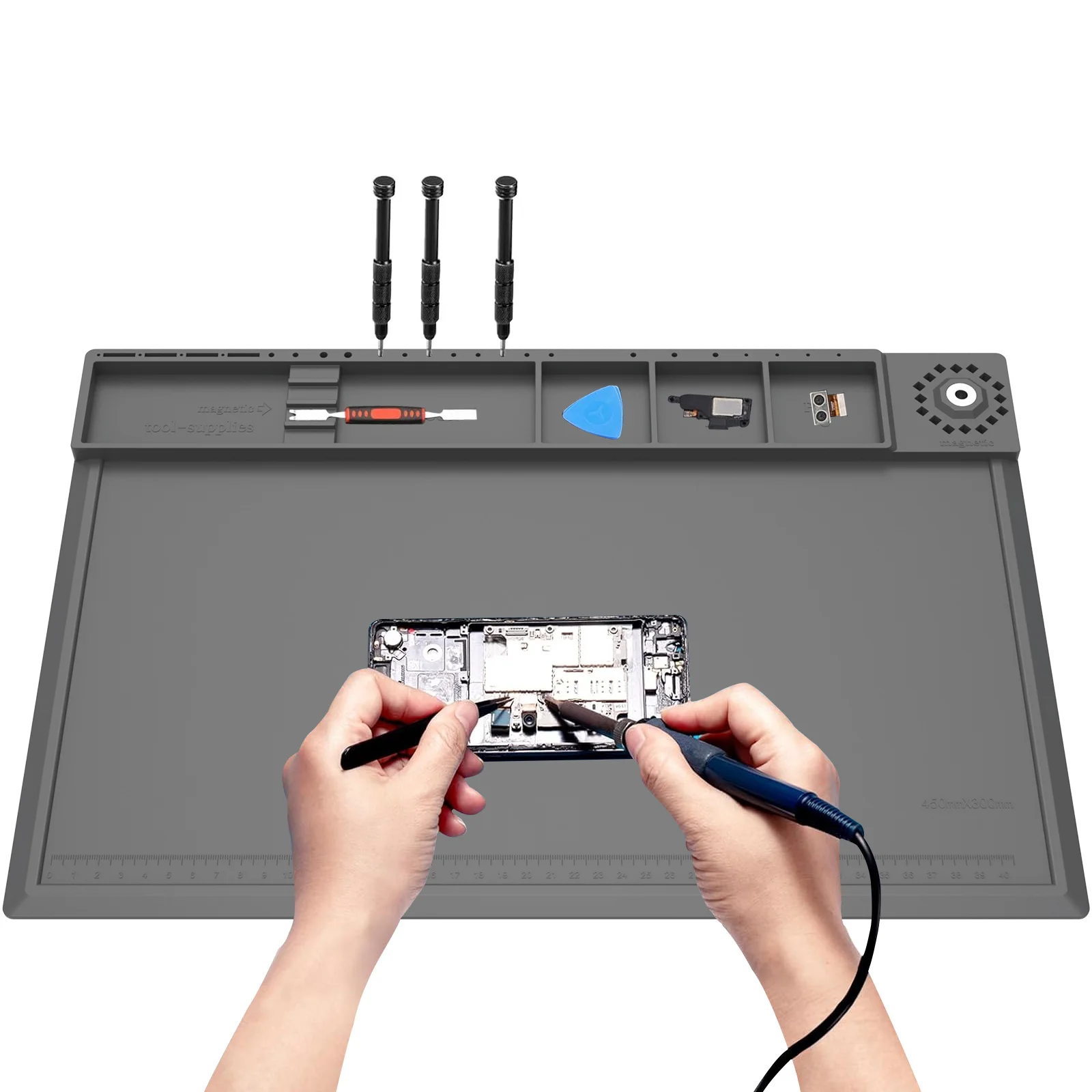 Bar Mat Rubber - はんだ付けステーションマット シリコン作業修理パッド 932 ° F 電話、ノートパソコン、時計修理用耐熱磁気マット
