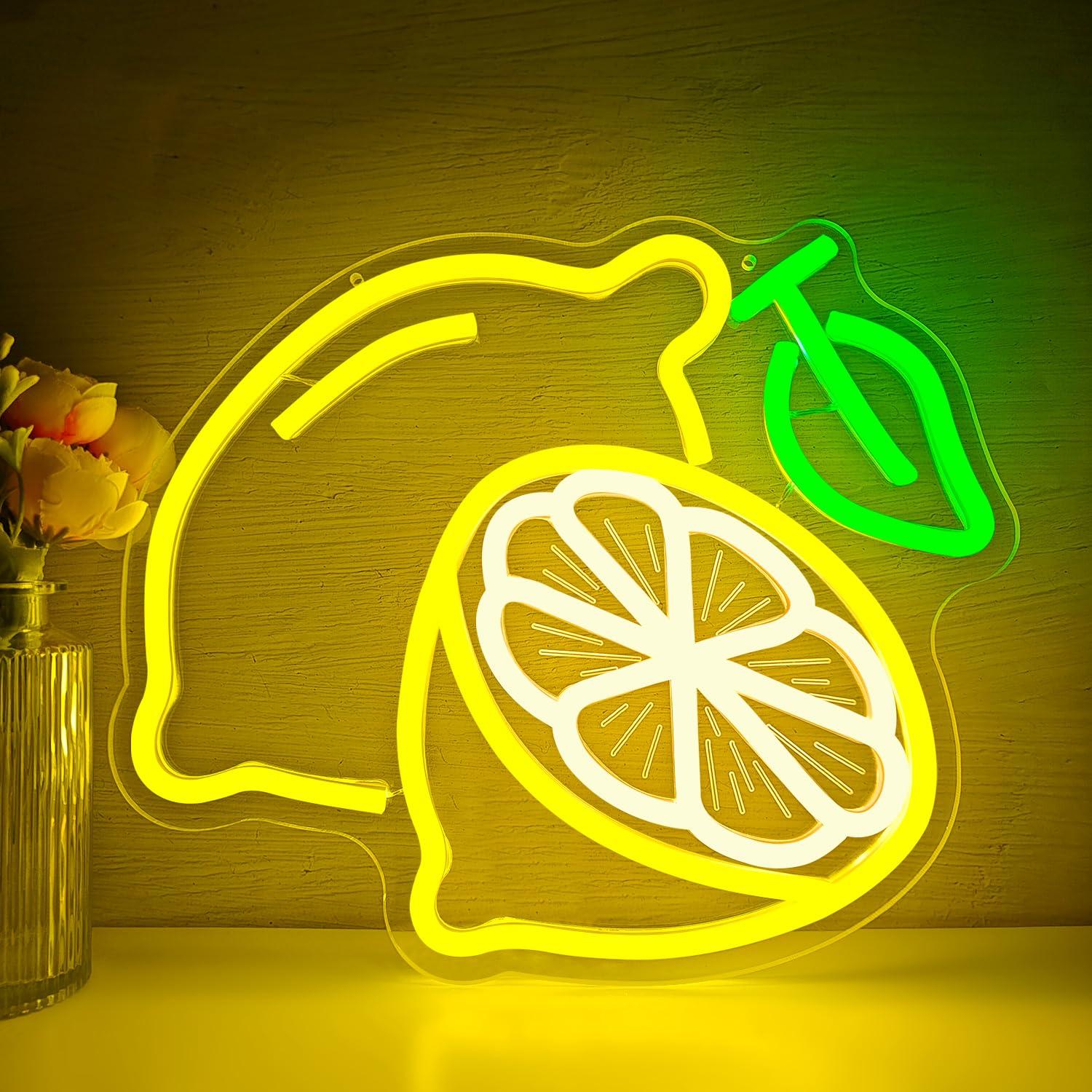 Home Bar And Kitchen - レモンネオンサイン調光可能なLEDライトアップサイン、家庭用キッチン、バスルーム、バー、レモンをテーマにしたパーティー、夏のフルーツウォールアートデコレーション