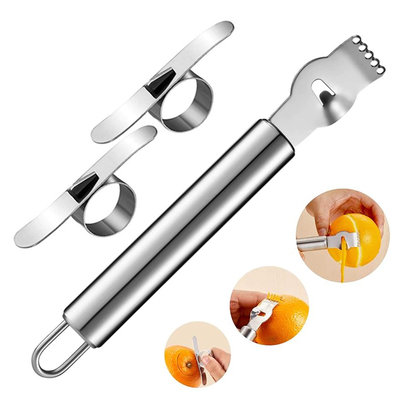 Peeler Channel Knife - 3 個レモンゼスターおろし金オレンジピーラー柑橘類の果物の皮むき器チャンネルナイフ皮むきツールステンレス鋼バーキッチンアクセサリー