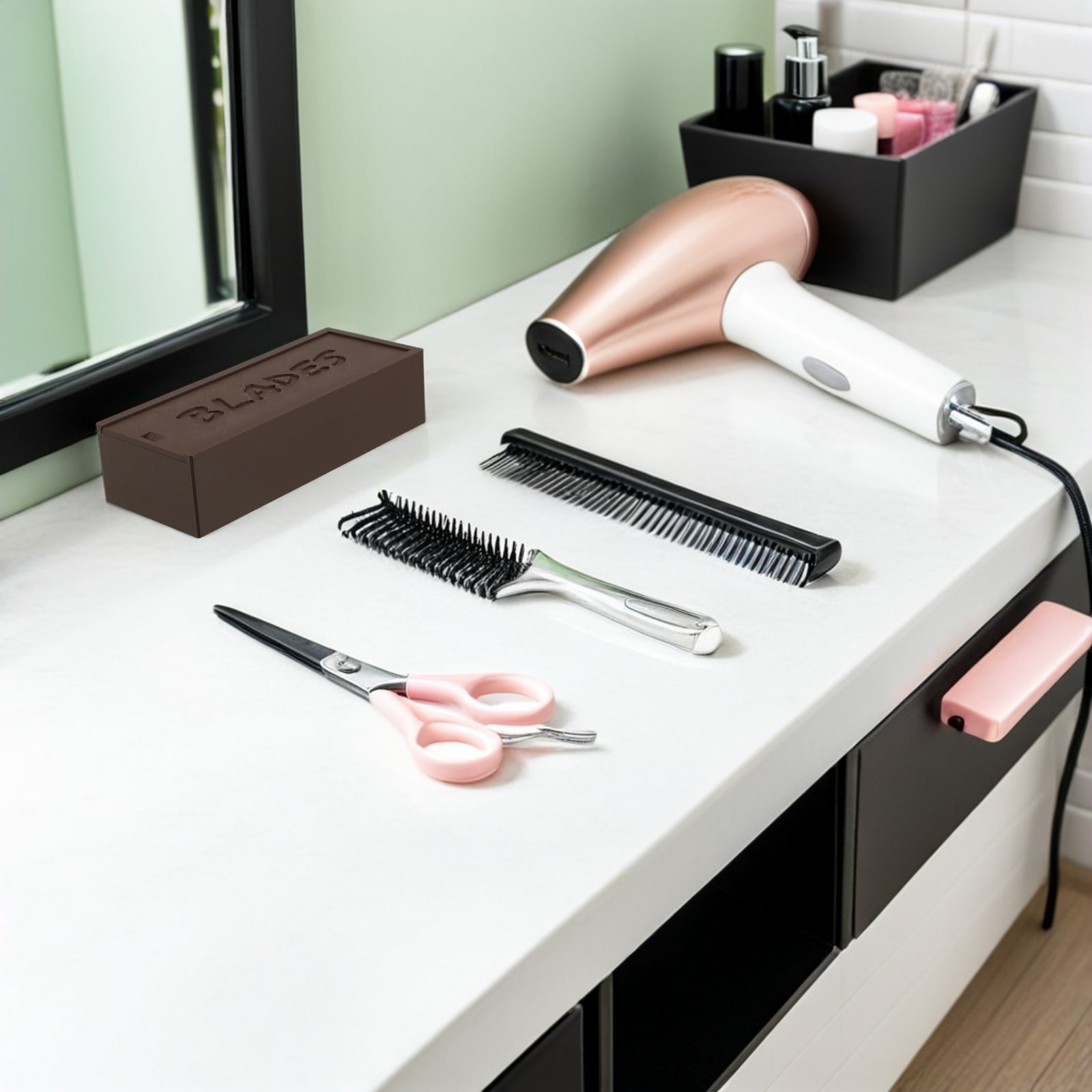 Home Barber - ブラウンの二層式刃物収納ケース、プラスチック製バリカンホルダー、浴室/家庭用理髪オーガナイザー、シェーバー/かみそり刃収納ボックス
