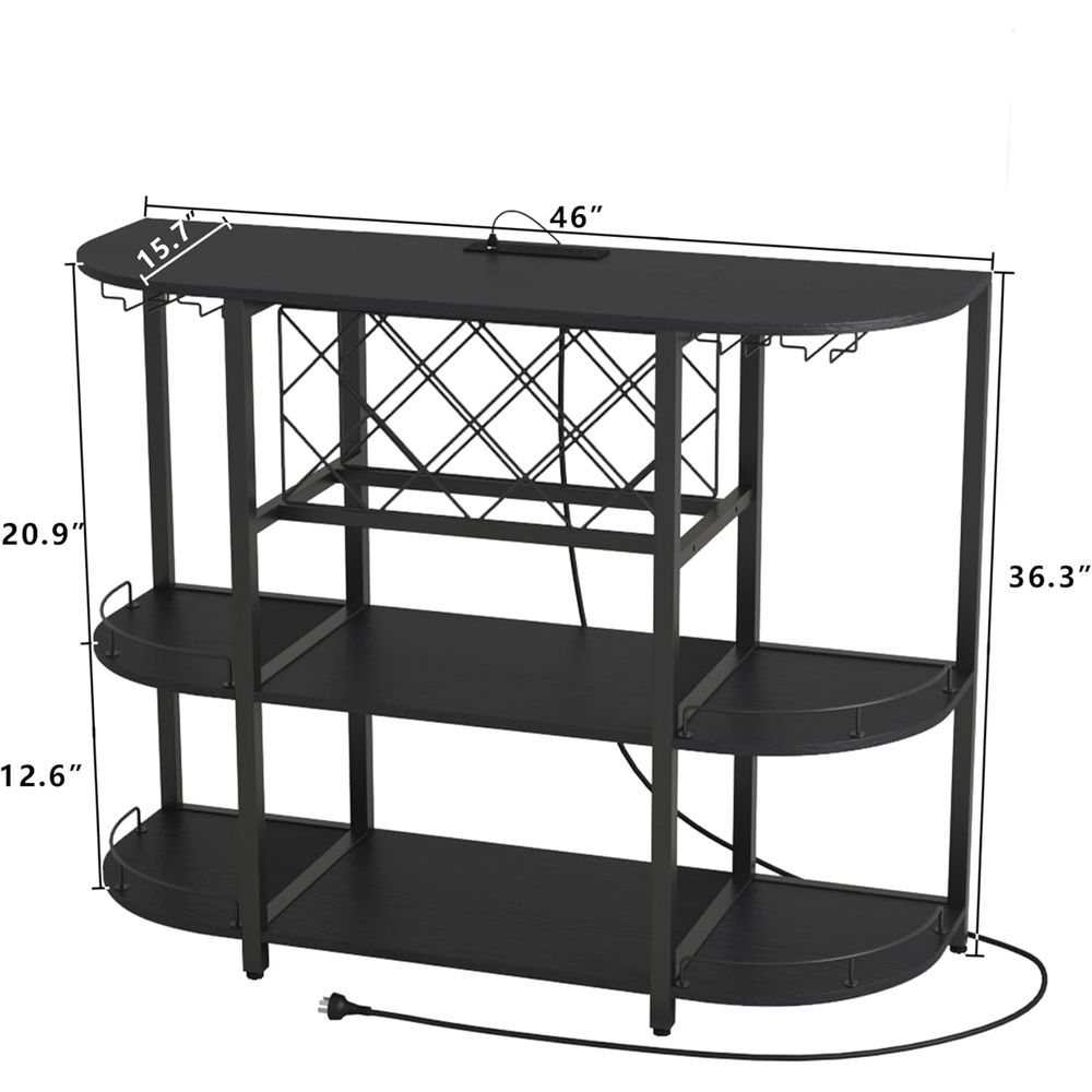 黒色の3段コーヒーテーブル、ワインラック、電源コンセント、L - Home Bar And Kitchen のレビューと価格