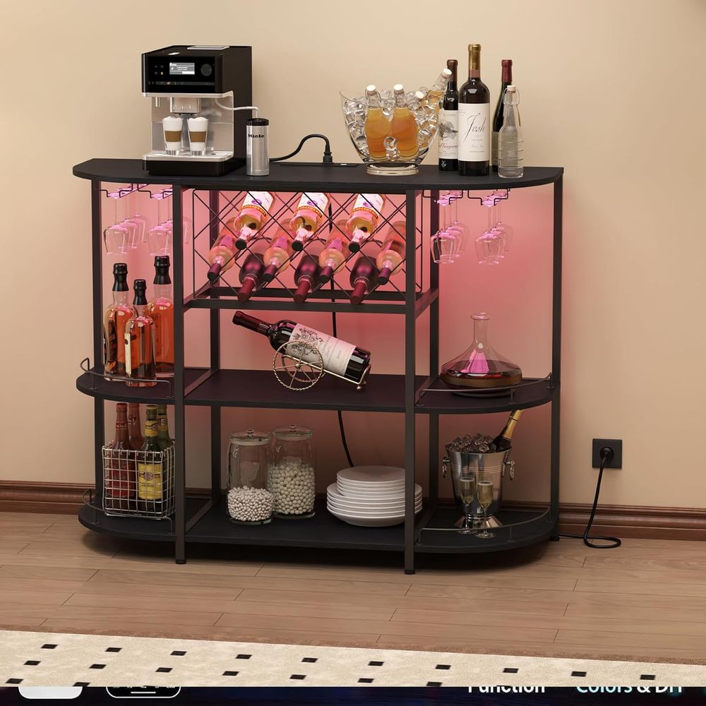 黒色の3段コーヒーテーブル、ワインラック、電源コンセント、L - Home Bar And Kitchen のレビューと価格