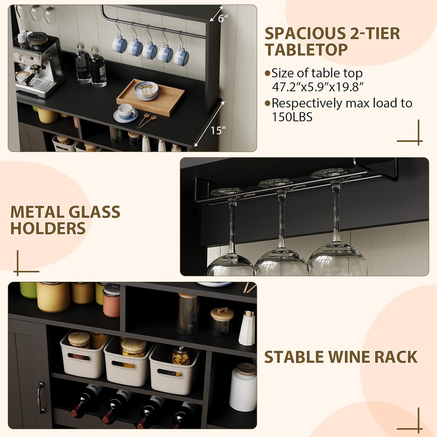 ファームハウスコーヒーバーキャビネット（47インチ）、5つの - Home Bar And Cabinet のレビューと価格