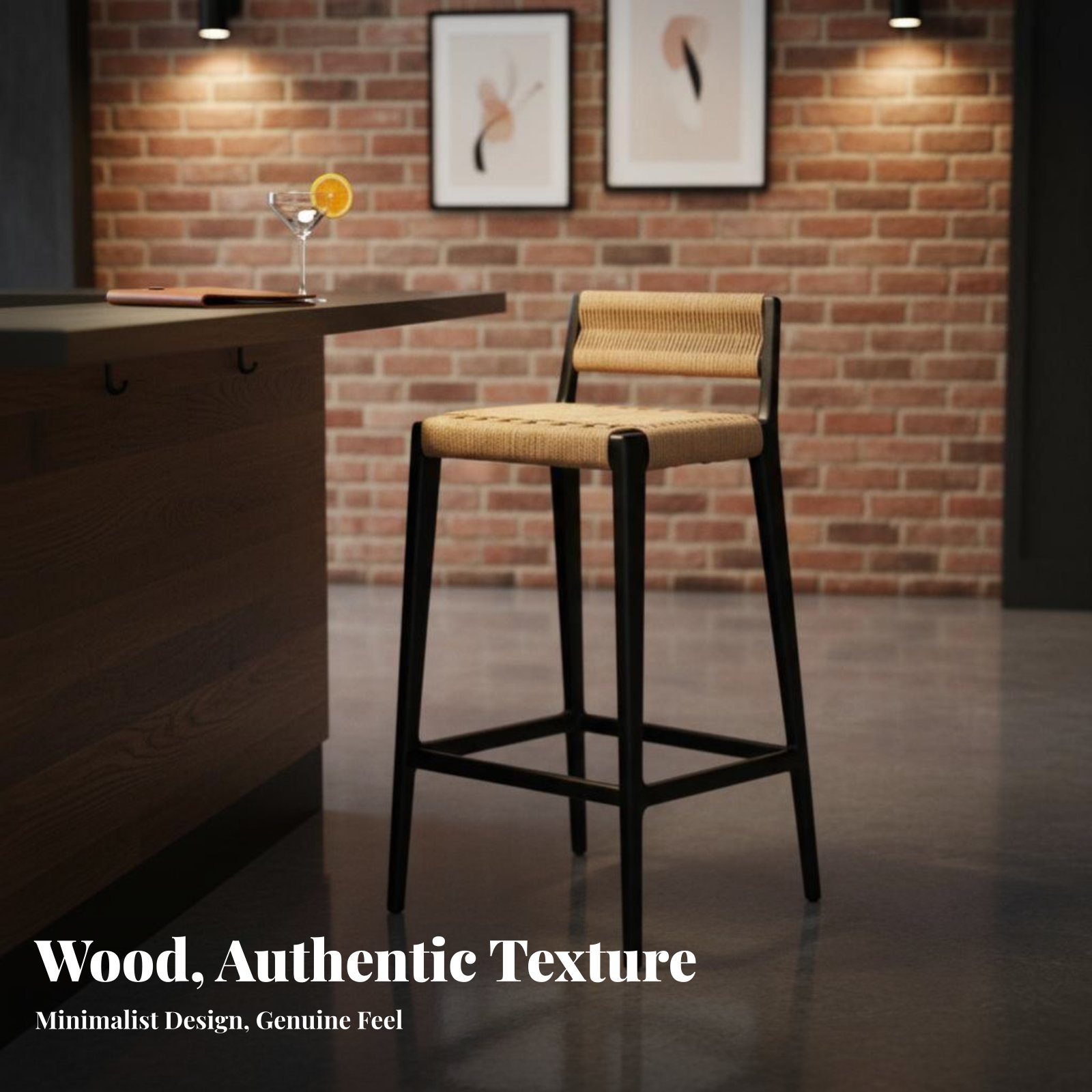 ロープ編みハイチェア、頑丈な木製フレーム、編み込みシート、背 - Home Bar Stools のレビューと価格
