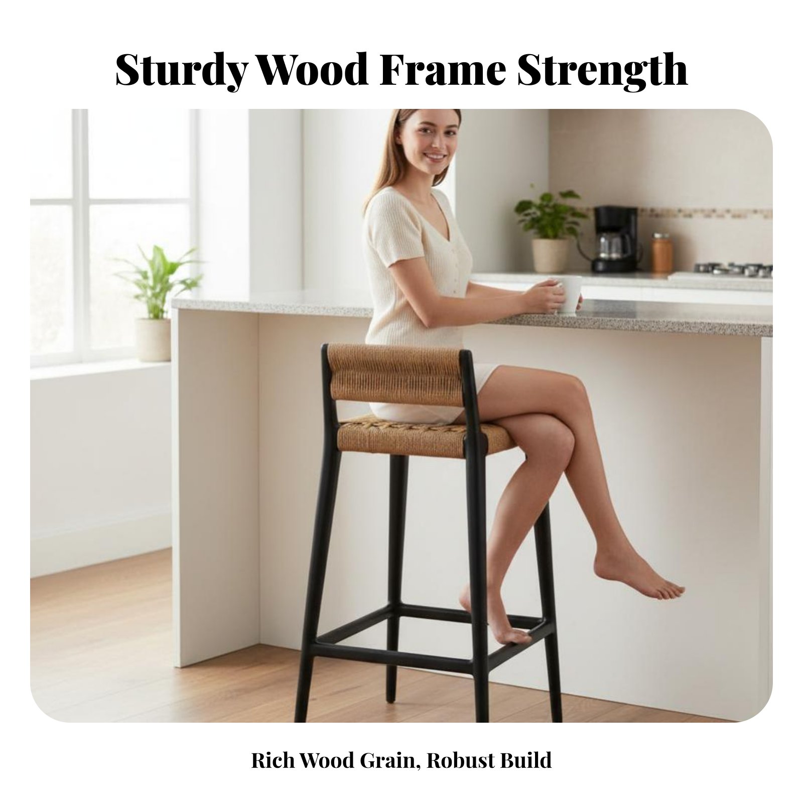 ロープ編みハイチェア、頑丈な木製フレーム、編み込みシート、背 - Home Bar Stools のレビューと価格