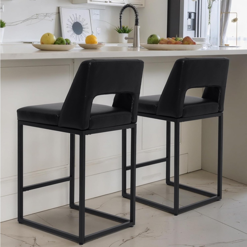 新しいブラックカウンターハイトバースツール2脚セット - モ - Home Bar Stools のレビューと価格