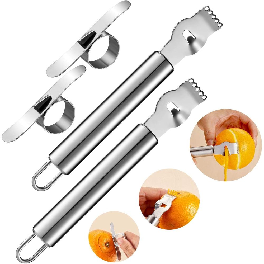 4ピースステンレス製レモンゼスター＆ピーラーセット（柑橘類用 - Peeler Channel Knife のレビューと価格