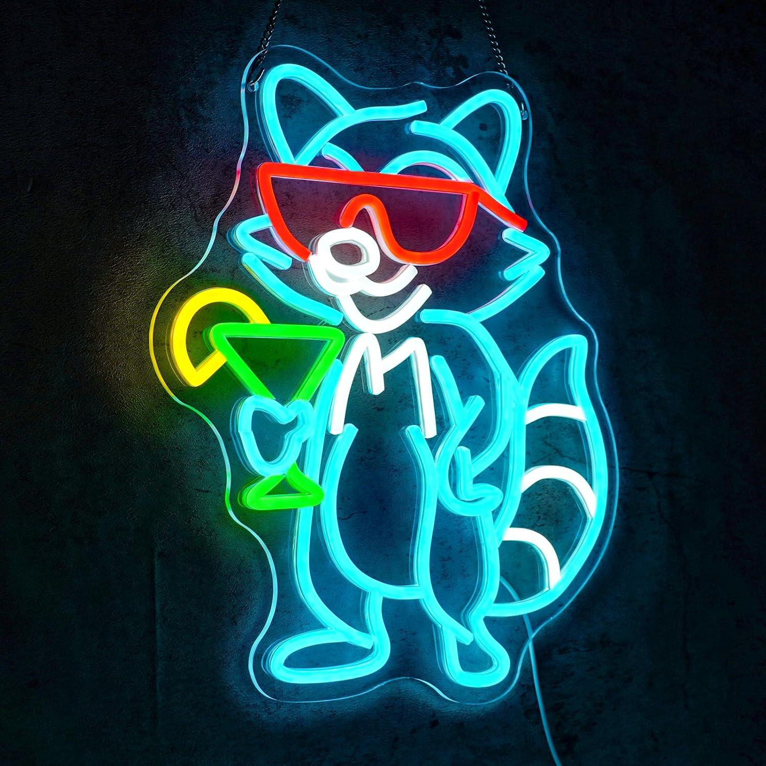 サングラスをかけたアライグマカクテルネオンサイン調光可能なL - Home Bar Lounge のレビューと価格