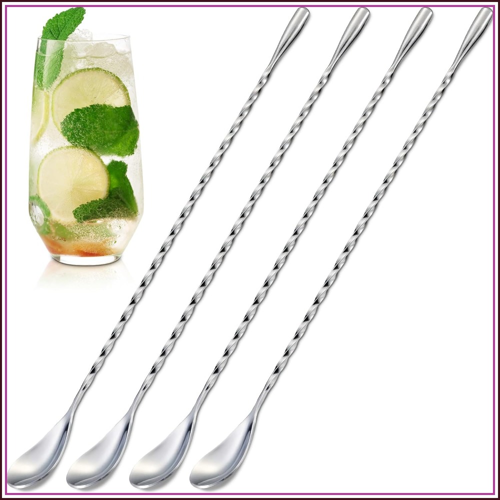 バースプーン4本セット、長さ12インチ、18/8ステンレスス - Bar Spoon Twisted のレビューと価格
