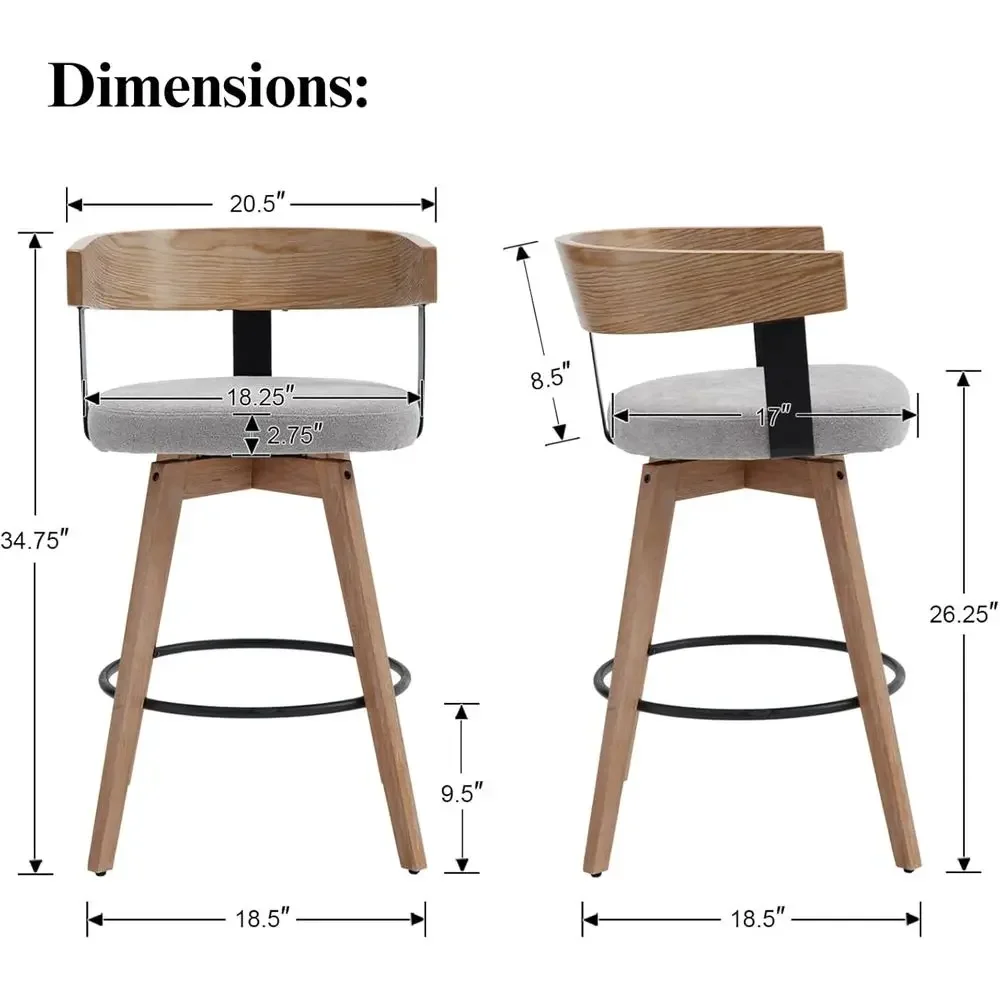 26グレーのリネン張りカウンターハイトバースツール2脚セット - Home Bar Stools のレビューと価格