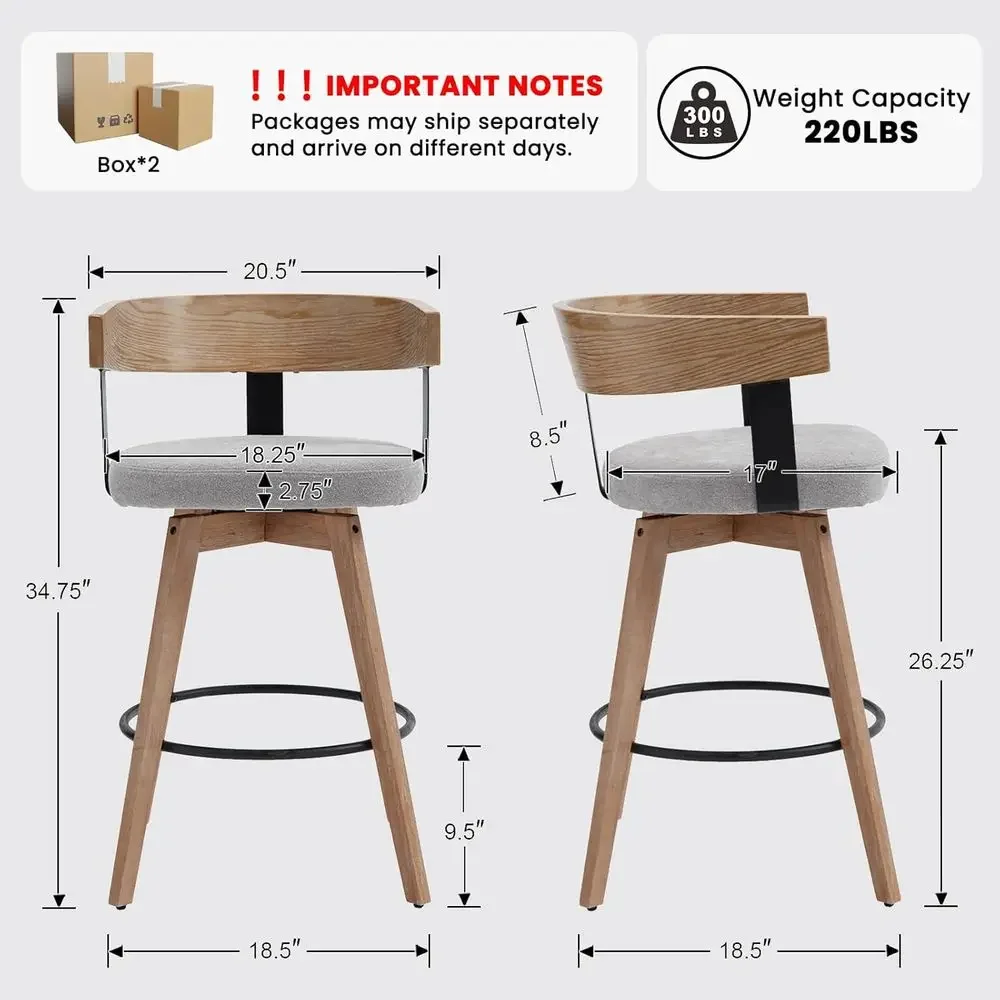26グレーのリネン張りカウンターハイトバースツール2脚セット - Home Bar Stools のレビューと価格