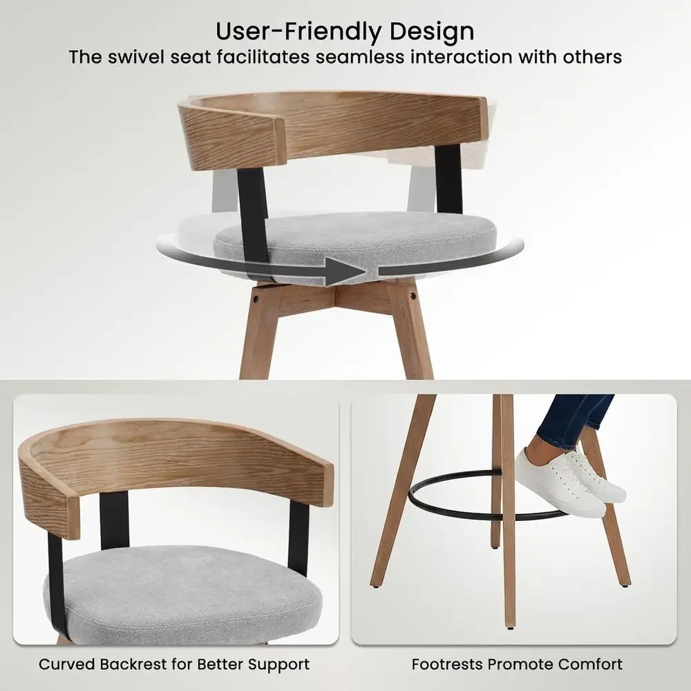 26グレーのリネン張りカウンターハイトバースツール2脚セット - Home Bar Stools のレビューと価格