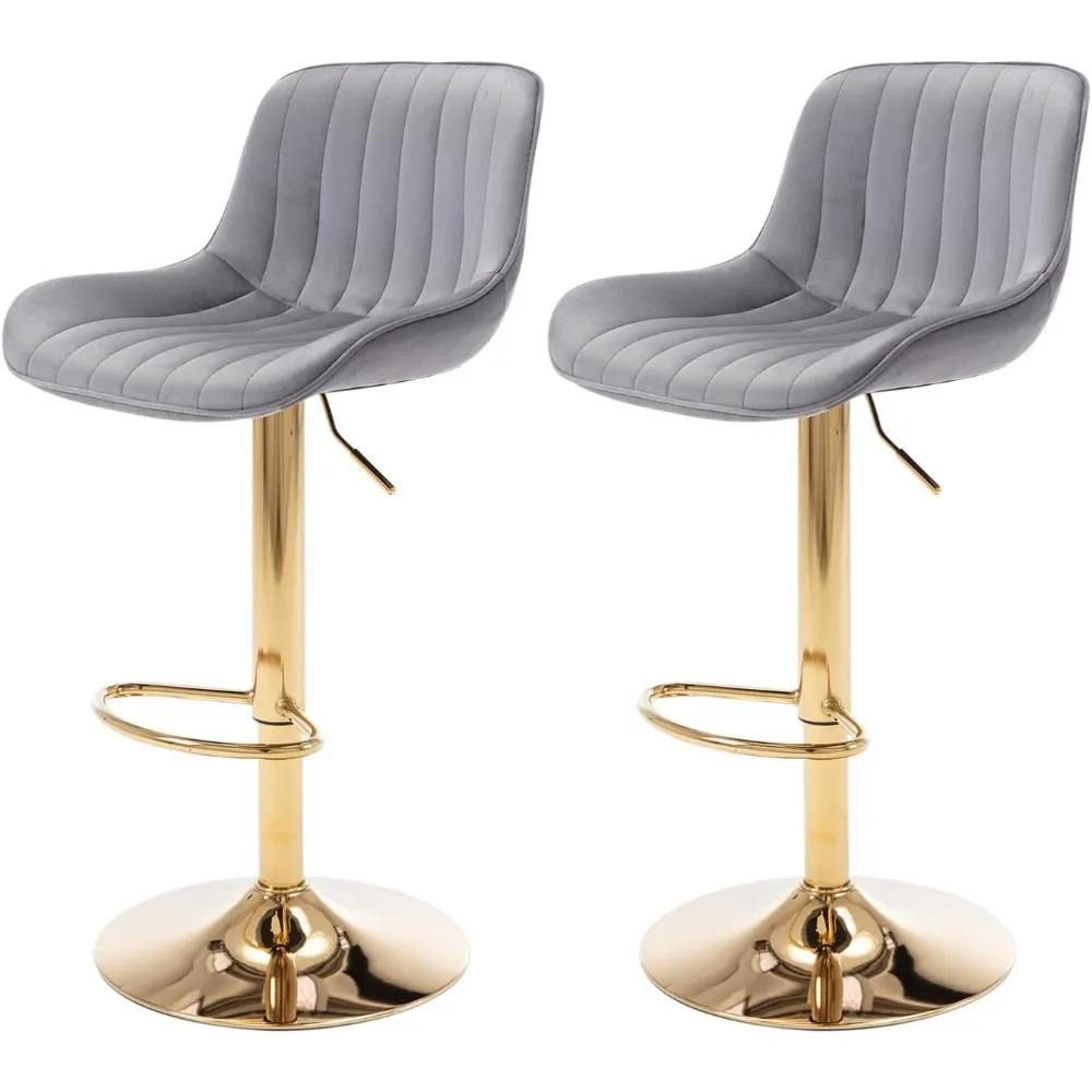 モダンなゴールドベルベットバースツール2脚セット、回転式カウ - Home Bar Stools のレビューと価格