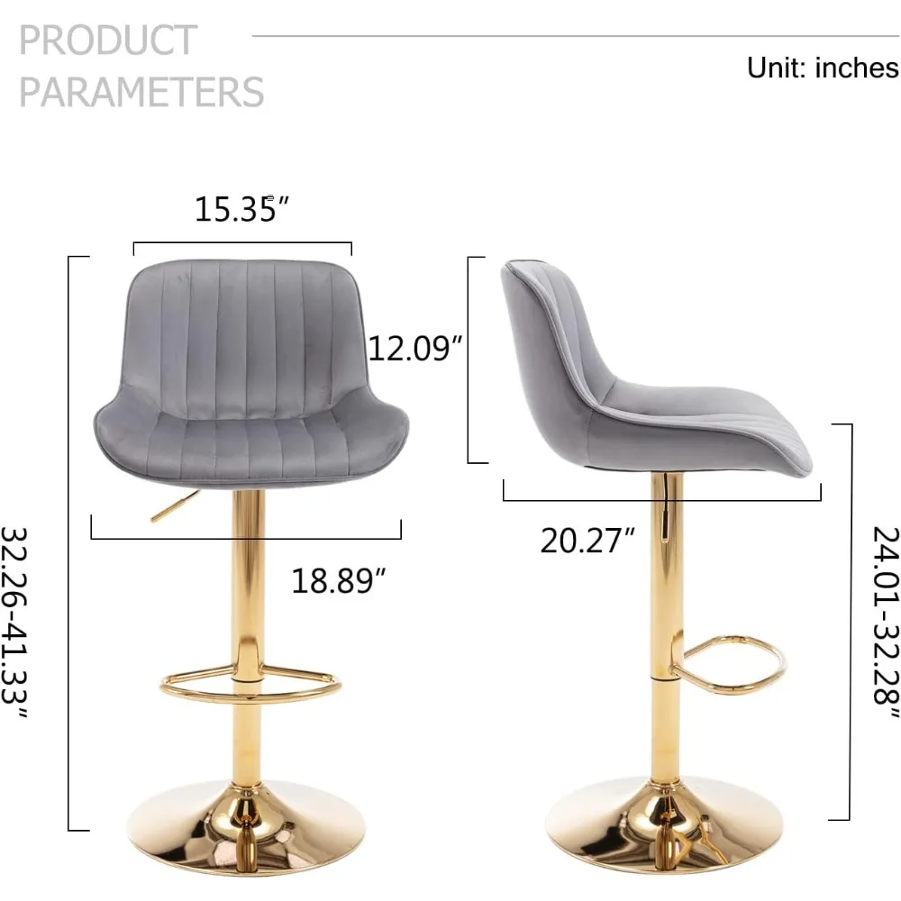 モダンなゴールドベルベットバースツール2脚セット、回転式カウ - Home Bar Stools のレビューと価格