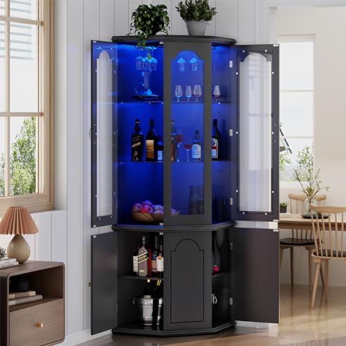 コーナーバーキャビネット（LEDライト付き）、強化ガラス扉と - Home Bar And Cabinet のレビューと価格