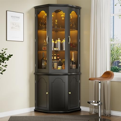 コーナーバーキャビネット（LEDライト付き）、強化ガラス扉と - Home Bar And Cabinet のレビューと価格