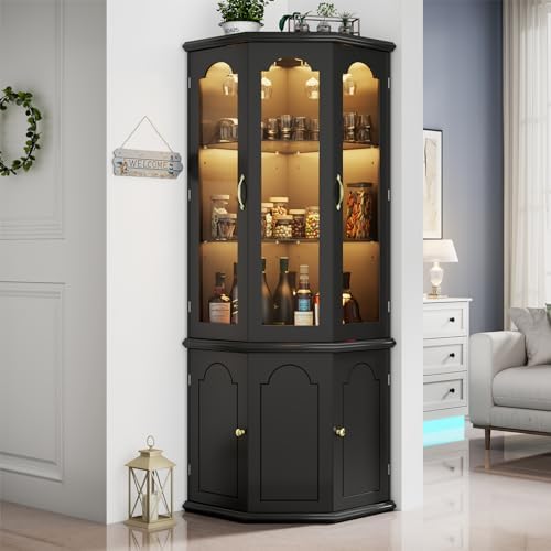 コーナーバーキャビネット（LEDライト付き）、強化ガラス扉と - Home Bar And Cabinet のレビューと価格