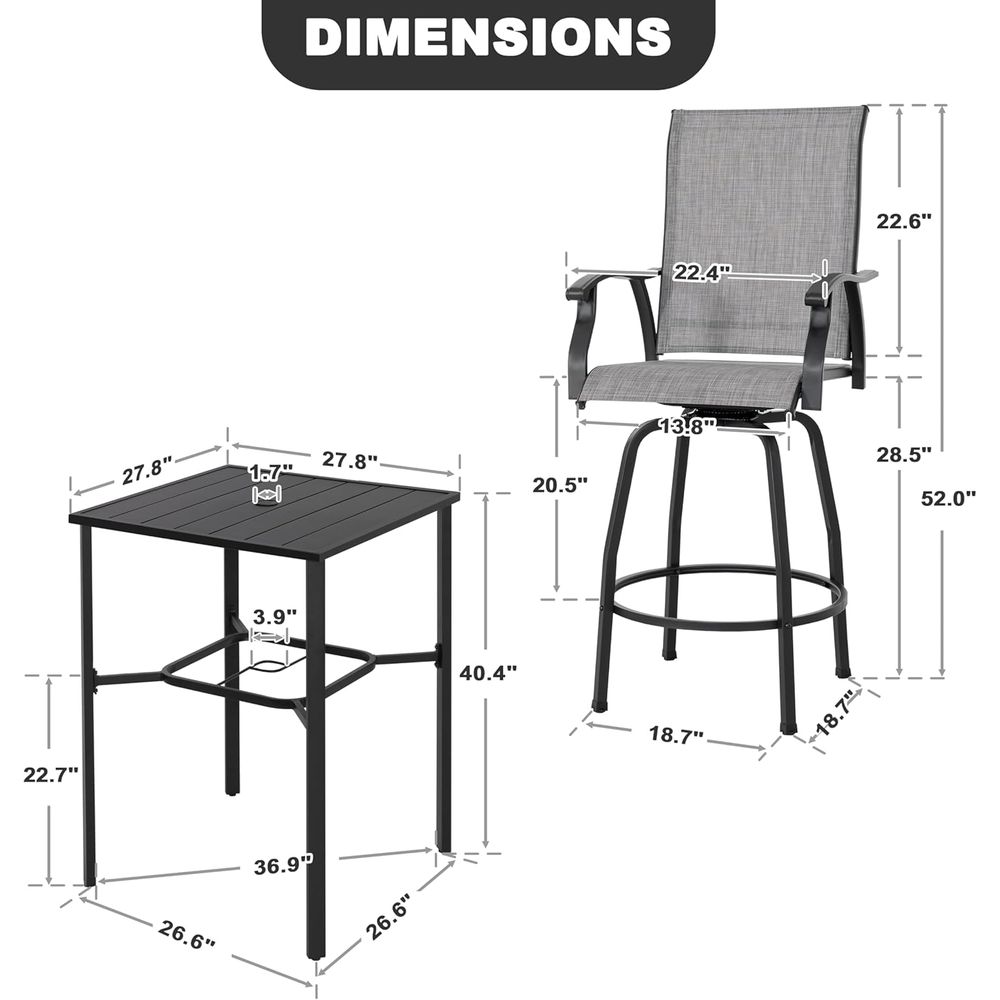 5ピースパティオスイベルバーセット、全天候型テキスタイル製ハ - Home Bar Stools のレビューと価格